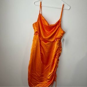 NWT - XL - Orange Satin Dress with Ruched Sides